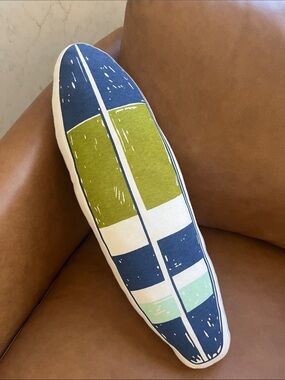 Target Blue, Olive Green, Aqua Surfboard Accent Pillow